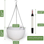 Dexceder 13.5 Inch Large Self Watering Hanging Planters Indoor Outdoor, Thickened Hanging Basket Flower Plant Pot with Water Level Indicator (White)