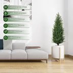 3FT Artificial Cedar Topiary Trees with Ground Spike, Set of 2 UV Resistant Fake Evergreen Bushes Shrubs Trees Artificial Plants Realistic Faux Cypress Plants for Indoor Outdoor Front Porch Garden