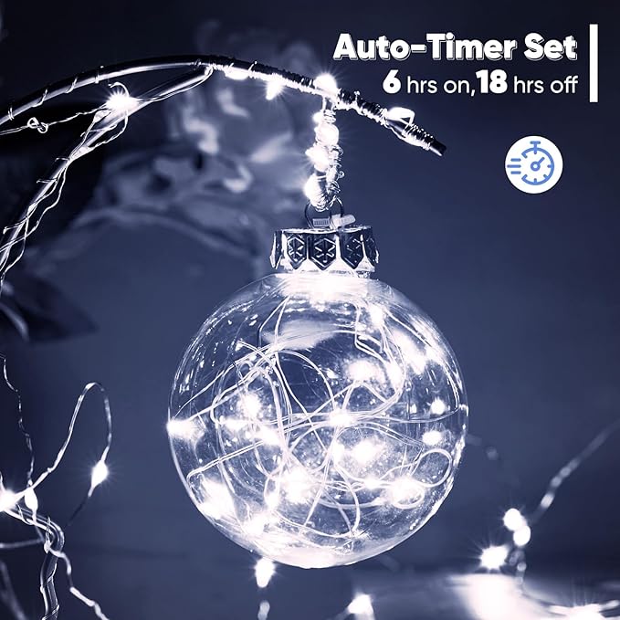 4-Pack 16.4 Ft. Battery Powered LED String Lights, White, 8 Modes