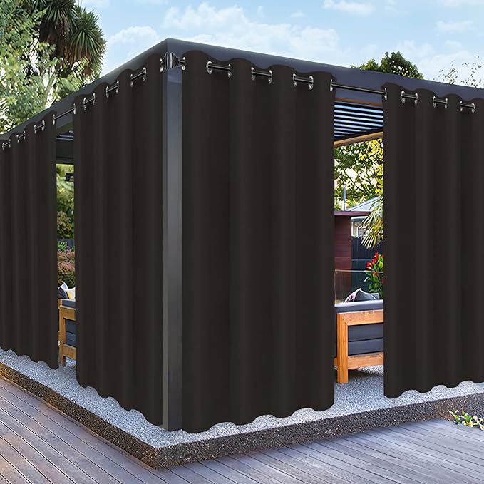 PureFit Outdoor Curtains for Patio Waterproof Weatherproof, UV Resistant Outside Curtains for Gazebo, Front Porch, Pergola, Sun Blocking Privacy Curtain, 52W x 95L inch, 1 Panel, Chocolate