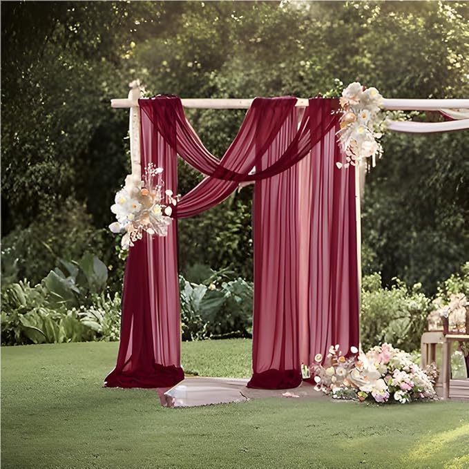 Outdoor Curtains Burgundy Sheer Gauze Arch Drape, 2 Panels 29 x 240 Inch