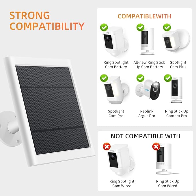 Solar Panel for Ring Camera, 3 Pack 4W Solar Charger Compatible with Rings Spotlight &All-New Stick Up Outdoor Cam Battery, 10ft Long Cable with USB-C to Ring Barrel Plug Adapter