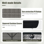 Tangkula Patio Rattan Daybed with 4-Level Adjustable Backrest, Outdoor PE Wicker Loveseat with Storage Ottoman & Folding Side Table, Double Sunbed for Balcony, Backyard & Poolside, Black & Grey