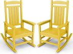 KINGYES Outdoor Rocking Chair Set of 2, High Density Polyethylene Patio Rocking Chairs with 330lbs Support for Adults, Yellow