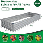 Vengarus 10x3x1FT (2 Pack) Galvanized Raised Garden Bed Kit, Outdoor Metal Planter Box for Vegetables, Rectangular Steel Container, Easy Assembly (Sliver)