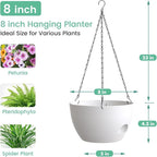 4 Pack 8 Inch Self Watering Hanging Planters for Indoor Outdoor Plants，Hanging Pots for Plants with Drainage Removable Tray, Hanging Baskets Flower Pots for Ivy Pothos Spider Garden Porch White