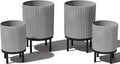 Veradek Demi Series Round Planter w/Stand for Porch/Patio | Durable Plastic-Stone Composite & Wooden Stand | Modern Décor for Tall Plants, Flowers