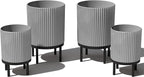 Veradek Demi Series Round Planter w/Stand for Porch/Patio | Durable Plastic-Stone Composite & Wooden Stand | Modern Décor for Tall Plants, Flowers