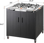 Gas Grill, Movable Outdoor Gas Stove Stainless Steel Top with Cabinet, 5 Burners with 36,200 BTUs, Outdoor Propane Grill for Outdoor Cooking, Ideal for Lawn & Garden, L35.4 x W24