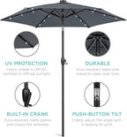 Best Choice Products 7.5ft Outdoor Solar Market Table Patio Umbrella for Deck, Pool w/Tilt, Crank, LED Lights - Slate