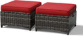 Joyside Outdoor Ottoman Set of 2, Patio Large Ottoman Foot Rest with Thickened Cushions, Outdoor Wicker Foot Stool for Porch, Deck Use