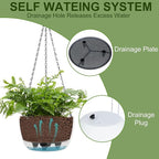 BAYN 2 Packs Solar Hanging Basket Planters for Plants Outdoor, Self Watering White Flower Plants Pots with Solar Light Drainer for Balcony Patio Garden Outdoor Decoration