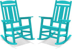 LUE BONA Outdoor Rocking Chairs Set of 4, HDPS Porch Rocker with High Back, Plastic Weather Resistant Rocking Chairs for Outdoor Indoor, Garden, Backyard, 350lb, Aruba Blue