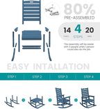 SERWALL Oversized Outdoor Rocking Chair, HDPE Patio Rocking Chair with Footrest for Adults, All Weather Porch Rocker for Deck Patio Balcony, Navy
