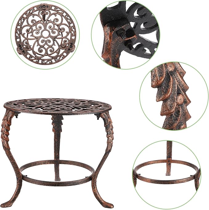 OwnMy Heavy Duty Cast Iron Plant Stand Vintage Wrought Iron Flower Pot Holder, Decorative Round Potted Plant Holder Rack, Indoor Outdoor Metal Large Plant Stand for Patio Home Garden, Red Bronze