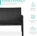 Conversation Set, 4-Piece Black Wicker Patio Set with Glass-Top Table