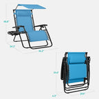 Best Choice Products 30” Wide Folding Zero Gravity Outdoor Recliner Patio Lounge Chair w/Adjustable Canopy Shade, Headrest, Side Accessory Tray - Light Blue