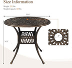 VINGLI 35.4' Dia Patio Dining Table with Umbrella Hole, Cast Aluminum Bistro Table for Outdoor Garden Use (35.4' Dia x 29.5' H)