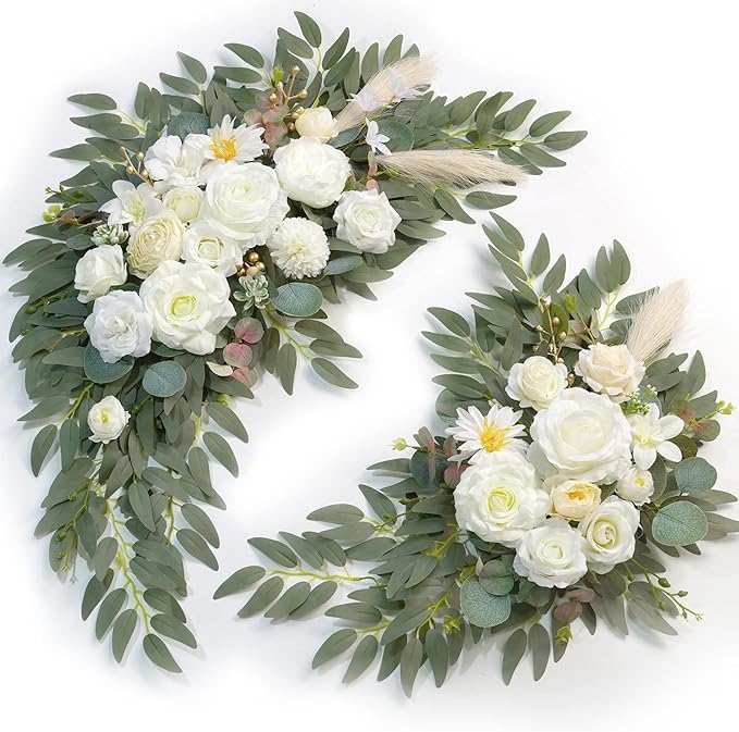 Artificial Flowers Wedding Arch Swags, 2-Piece Cream and Champagne Silk Kit