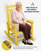 KINGYES Outdoor Rocking Chair Set of 2, High Density Polyethylene Patio Rocking Chairs with 330lbs Support for Adults, Yellow