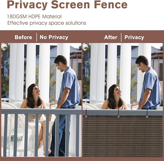 SUNNY GUARD Customized 3.3'x35' Brown Balcony Privacy Screen, 90% Shade - Image 4