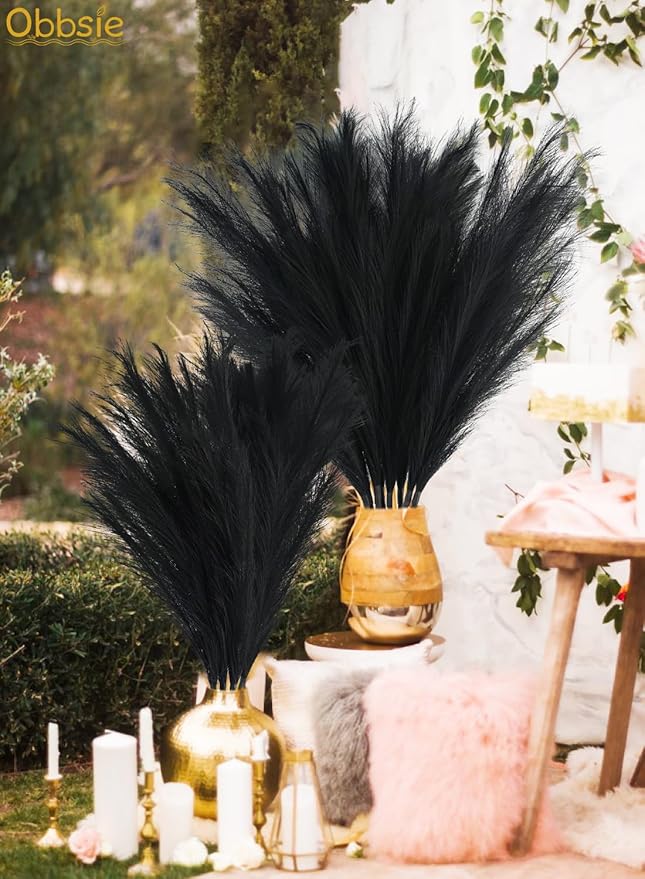 Artificial Pampas Grass Stems, 8 Pack 35 Inch Black Silk Plumes