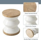 COSIEST White Outdoor Side Table, Round MgO Concrete End Patio Side Table, Lightweight Cylinder Top Plant Stand with Rotund Base for Garden and Deck