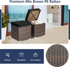 Tangkula 2 Pieces Patio Ottomans, Patiojoy Hand-Woven PE Rattan Side Table with Removable Cushion & Hidden Storage Space, Multifunctional Storage Box, Seat for Patio, Backyard, Poolside (Black)
