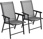 Giantex Set of 2 Patio Folding Chairs, Outdoor Chairs with Armrest, Portable Dining Chairs for Porch Camping Pool Beach Deck Lawn Garden, 2-Pack Patio Sling Chairs, Metal Frame, Grey
