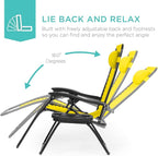 Best Choice Products Set of 2 Adjustable Steel Mesh Zero Gravity Lounge Chair Recliners w/Pillows and Cup Holder Trays - Sunflower Yellow