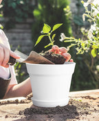 homenote Plant Pots,6/7.5 Inch Flower Pots for Plants Plastic Planters for Indoor with Multiple Drainage Holes and Trays, for All Home Garden Flowers Succulents,Outdoor(White,10 Pack)