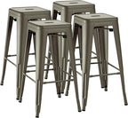 Furmax 30 Inch Metal Bar Stools Set of 4, Counter Height Backless Stools, Industrial Bar Chairs Patio Stool Stackable Backless Stool for Kitchen/Dining Room/Bistro/Patio Indoor Outdoor (Gun)