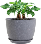 12inch Large Plant Pot, Modern Plastic Planter with High Driange Holes and Saucer for Indoor Outdoor Garden Plants and Flowers, Grey Speckles