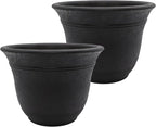 The HC Companies Sierra Round Self-Watering Pot - Lightweight Plastic Planter for Herbs & More - Durable Plant Pots for Indoor Plants & Outdoor Plants (7.5” Black Onyx, Pack of 2)