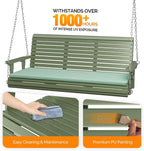 VINGLI Heavy Duty 880 LBS Patio Wooden Porch Swing Outdoor with Extra Cushion, Farmhouse Hanging Bench Tree Swing with Adjustable Chains for Yard | Garden | Lawn | Balcony (5 FT, Green)
