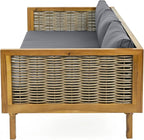 Merax 67.5" Outdoor Patio Daybed 3 Seater Sofa Bed,Acacia Wood Frame with Rattan Arm,Cushion & Pillow for Garden