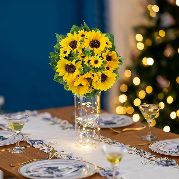 Artificial Flowers Yellow Silk Sunflower Half Ball Centerpiece with Zip Ties