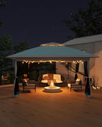 Canopy Tent 12x12 ft, Pop Up Gazebo One-Push Setup with 4 SandBags for Backyard Parties and BBQs, Mosquito Netting & Height Adjustable - Lake Blue