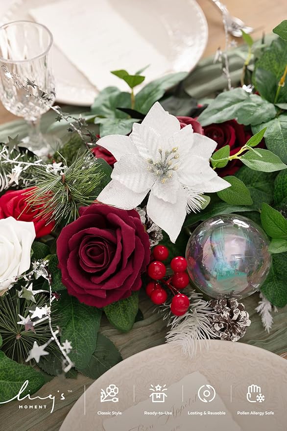 Artificial Eucalyptus Garland 6FT Red Table Runner with Willow Leaves