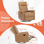 Sweetcrispy Recliner Chair, 360 Swivel Rocker Chair for Adults, Glider Rocker Recliners, Nursery Chairs for Living Room, High Back, Upholstered Deep Seat, Classical Brown