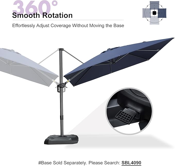 PURPLE LEAF 9 Feet Patio Umbrella Outdoor Cantilever Square Umbrella Aluminum Offset Umbrella with 360-degree Rotation for Garden Deck Pool Patio, Navy Blue