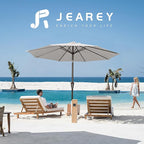 JEAREY 9FT Outdoor Patio Umbrella Outdoor Table Umbrella with Push Button Tilt and Crank, Market Umbrella 8 Sturdy Ribs UV Protection Waterproof for Garden, Deck, Backyard, Pool (Fog Gray)