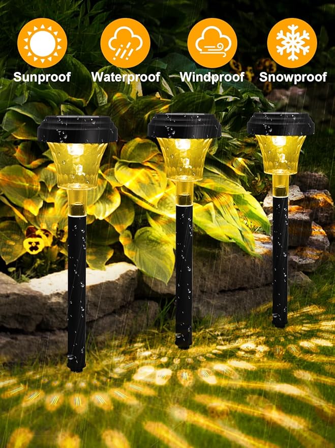 ROOR Solar Pathway Lights 8 Pack, Outdoor Solar Yard Lights, RGB Color Changing+Warm White, IP67 Waterproof for Garden Path Backyard Christmas Lawn Landscape Decorative