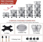 Vertical Strawberry Planter-5 Tier Stackable Herb Tower Planters Stacking Garden Planters Pot Outdoor with Tools Removable Wheels for Growing Flowers, Vegetables and Succulents