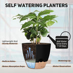 12 inch Large Self Watering Plant Pots, Flower Pots Planters with Multi Mesh Drainage Holes for Indoor Outdoor Garden Plants and Flowers.（Black）