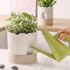 Nihow Self Watering Plant Pot for Indoor Plants with Wick: 8 Inch Ceramic Planter with Drainage Hole & Water Storage - Relief Design - Beige & Nature Flower Pot