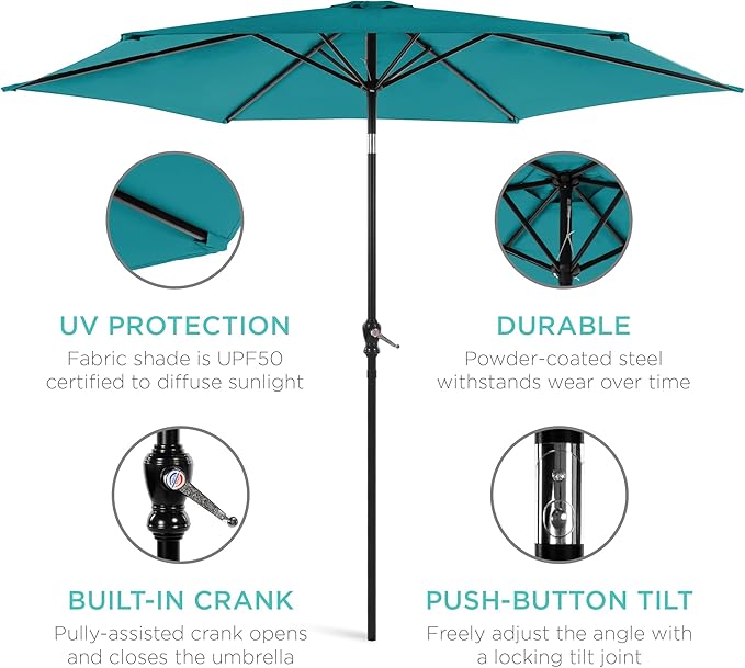 Best Choice Products 10ft Outdoor Table Compatible Steel Polyester Market Patio Umbrella w/Crank and Easy Push Button Tilt
