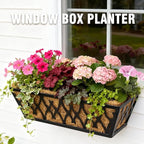 4 Pack 16 Inch Window Boxes Planters Railing Planter Box with Adjustable Brackets for Porch Fence Patio Balcony Hanging Flower Baskets with Coco Liners for Outdoor Garden Decor - Black