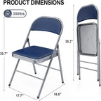 VINGLI 4 Pack Folding Chairs with Padded Seats, Metal Frame with Pu Leather Seat & Back, Capacity 350 lbs, Blue