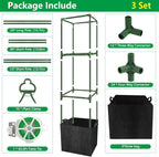 3 Set Square Tomato Cages with 18 Gallon Grow Bags, 49'' Tall Heavy Duty Steel Tomato Trellis Kit for Garden, Plant Support Tower Stakes Cucumber Pepper Trellis for Climbing Vegetable Flowers